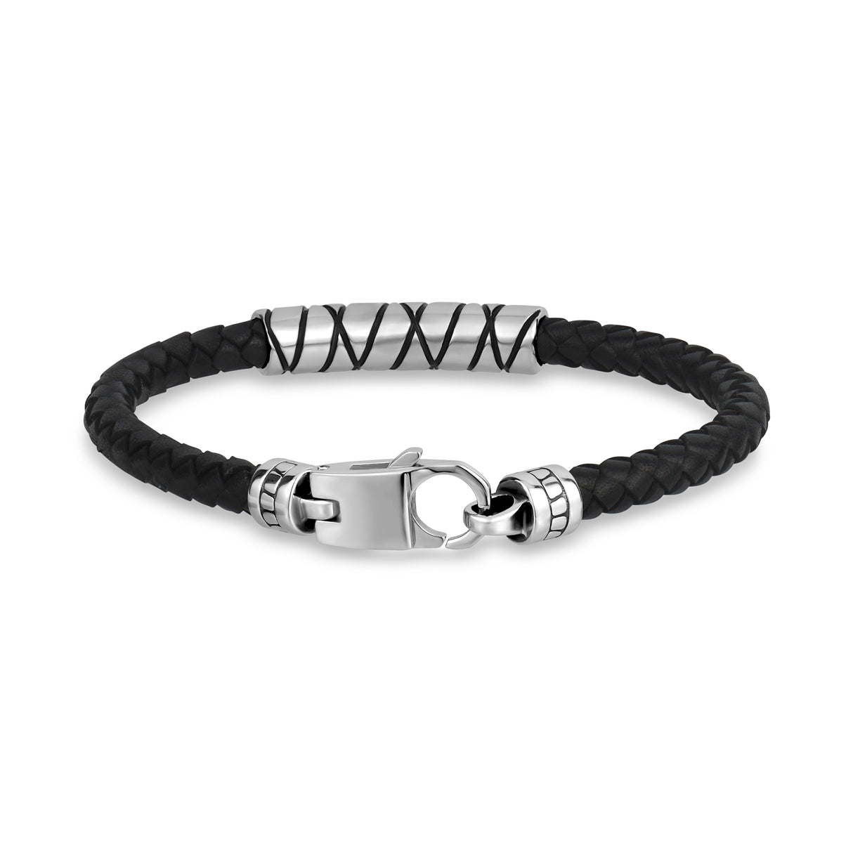 Crisscross Accent Leather Bracelet - Mens Steel Leather Bracelets - The Steel Shop