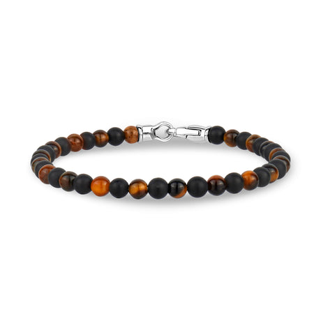 4mm Steel Clasp Black Brown Bead Bracelet - Mens Steel Bead Bracelets - The Steel Shop