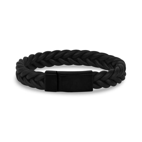 11mm Bracelet en cuir noir tressé gravable pour hommes