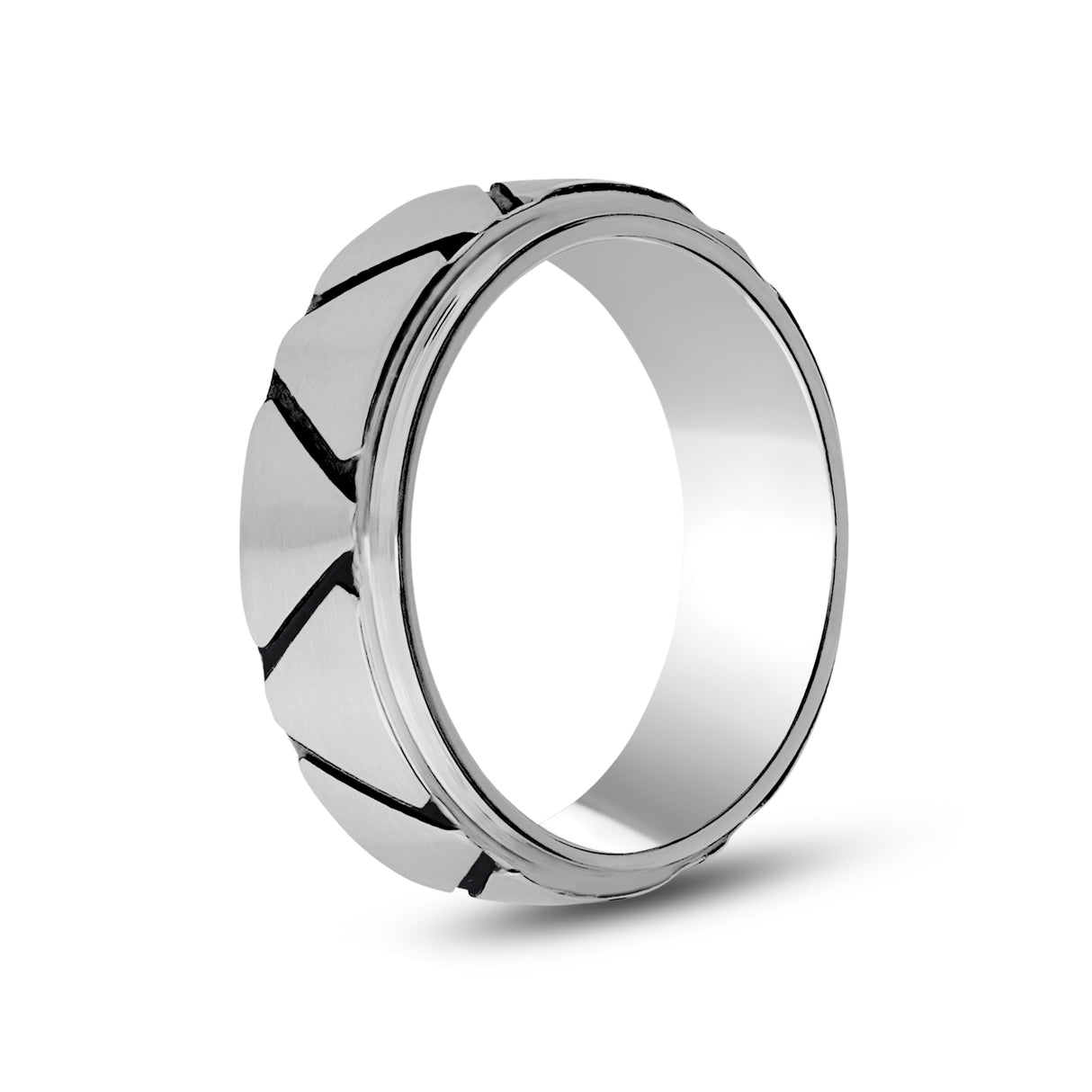 Bague à anneau gravable en acier inoxydable de 6 mm à motif triangulaire