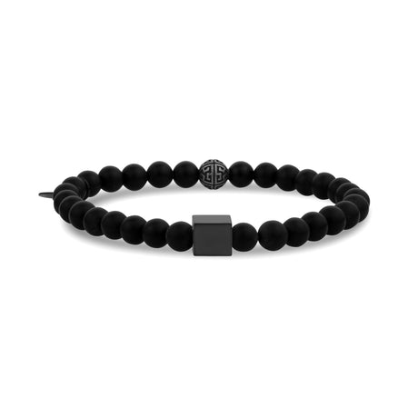 Bracelet personnalisé avec perle cubique carrée en onyx noir mat 6 mm gravable