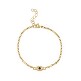 Bracelet minimal de l'oeil maléfique en or pour femmes avec pierre C.Z. bleue