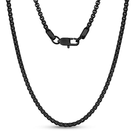 Collier pour homme - Chaîne en acier noir à maillons ronds de 4 mm de diamètre