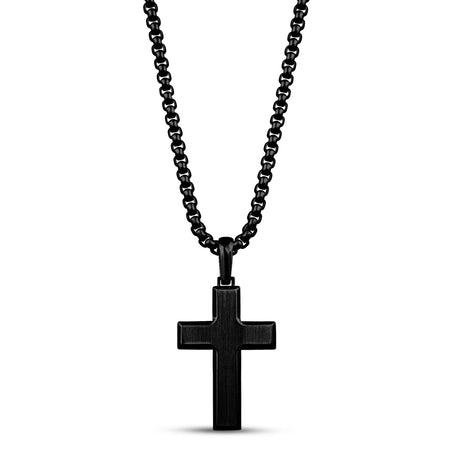 Pendentif homme - Pendentif croix gravable noir à bord biseauté