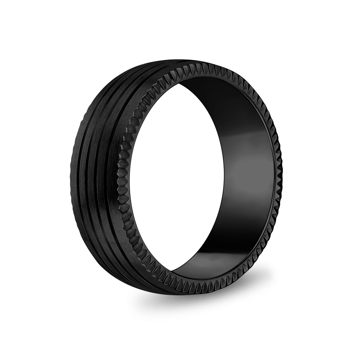 Bague pour homme - Bague à anneau gravable en acier noir mat de 8 mm avec quatre doublures