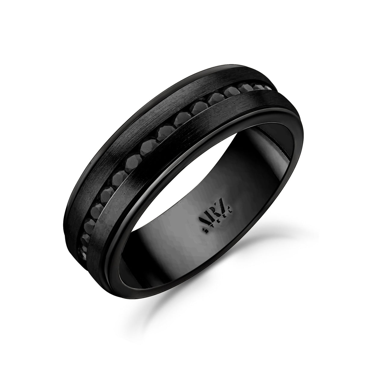 Bague pour homme - Bague à anneau gravable en acier noir mat de pierre noire