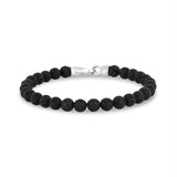 Bracelets de perles d'acier pour hommes - Bracelet de perles de lave noire à fermoir en acier mat 6 mm