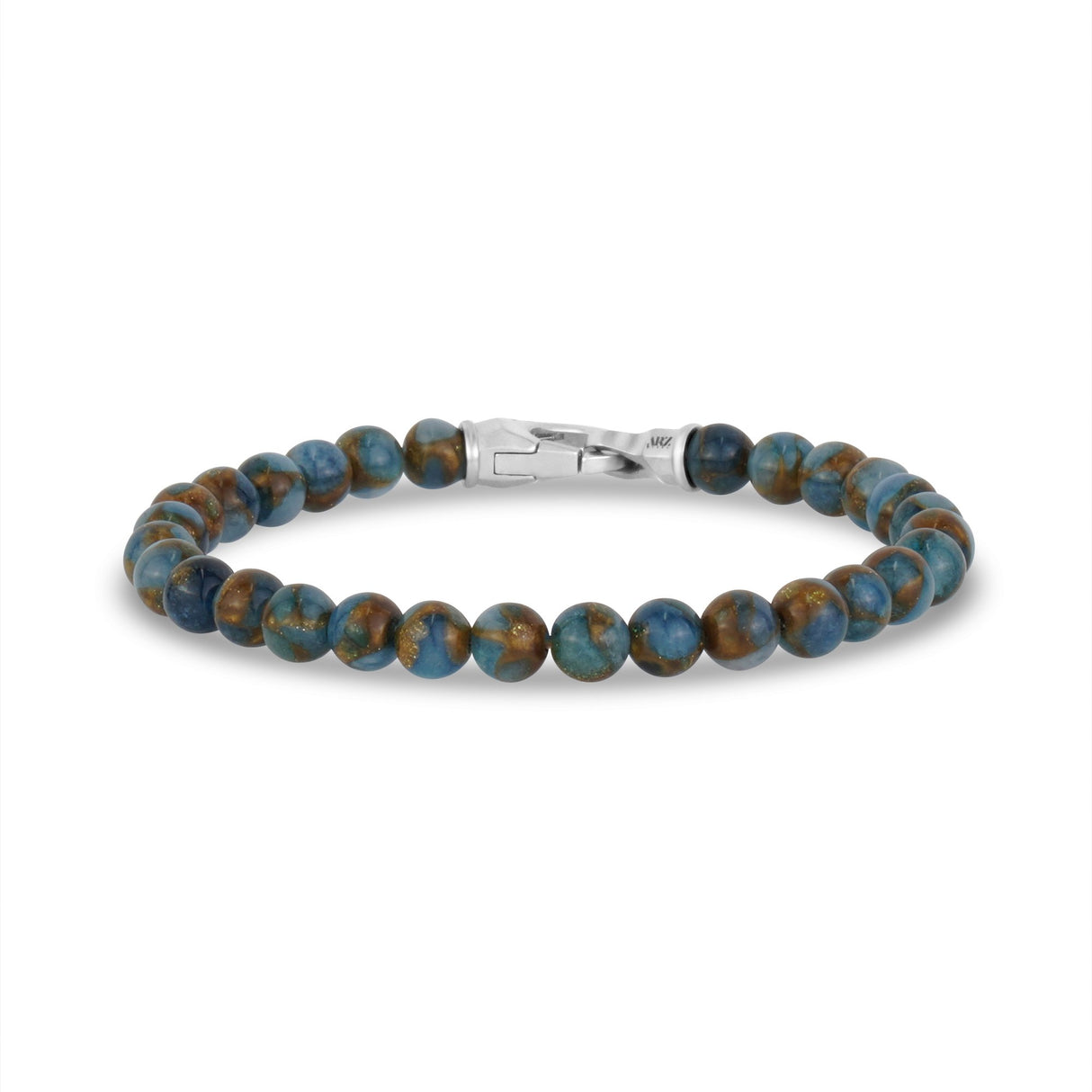 Bracelets de perles en acier pour hommes - Bracelet de perles marron bleu avec fermoir en acier mat 6mm