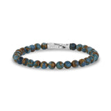 Bracelets de perles en acier pour hommes - Bracelet de perles marron bleu avec fermoir en acier mat 6mm