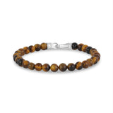 Bracelets de perles d'acier pour hommes - Bracelet de perles d'acier mat 6 mm avec fermoir en forme d'oeil de tigre