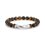 Bracelets de perles d'acier pour hommes - Bracelet de perles d'oeil de tigre de 8 mm à fermoir en acier mat