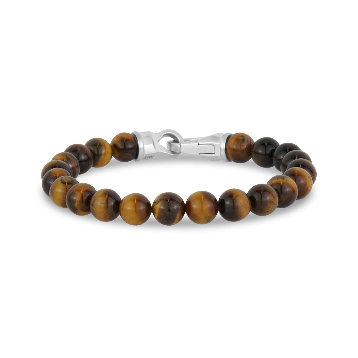 Bracelets de perles d'acier pour hommes - Bracelet de perles d'oeil de tigre de 8 mm à fermoir en acier mat