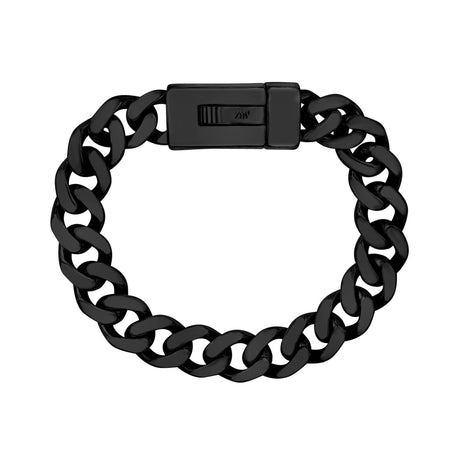 Bracelets en acier pour hommes - Bracelet en acier inoxydable noir 12mm à maillons cubains gravables
