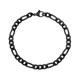 Bracelets en acier pour hommes - Bracelet à maillons Figaro en acier noir de 5 mm