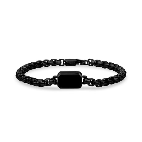 Bracelets en Acier pour Hommes - Bracelet avec plaque d'identité gravable 5mm Black Round Box