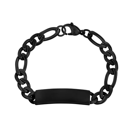 Bracelets en acier pour hommes - Bracelet d'identification gravable en acier inoxydable noir de 9 mm à maillons Figaro