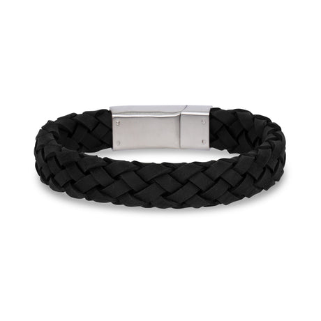 Bracelets d'acier pour hommes - Bracelet d'acier gravable en cuir noir 12 mm