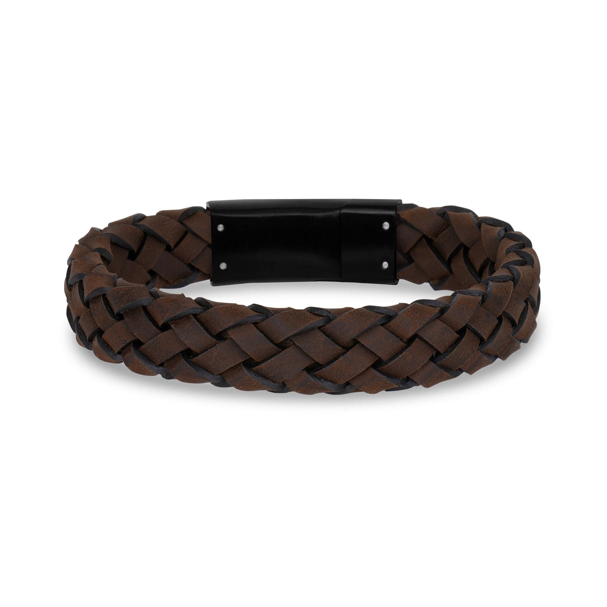 Bracelets acier-cuir pour hommes - Bracelet 12 mm en cuir brun avec fermoir noir gravable