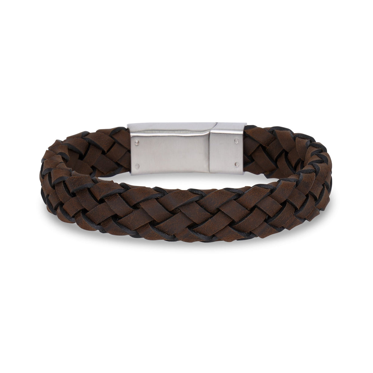 Bracelets en acier pour hommes - Bracelet en cuir brun de 12 mm à fermoir en acier gravable