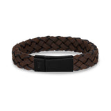 Bracelets acier-cuir pour hommes - Bracelet gravé 12 mm en cuir brun à fermoir noir mat