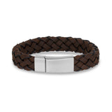 Bracelets en acier pour hommes - Bracelet en cuir brun de 12 mm avec fermoir en acier mat et gravable.