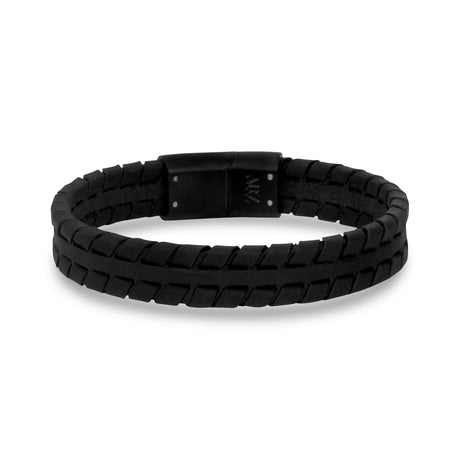 Bracelets en cuir d'acier pour hommes - Bracelet en cuir noir 12 mm avec trace de pneu gravable