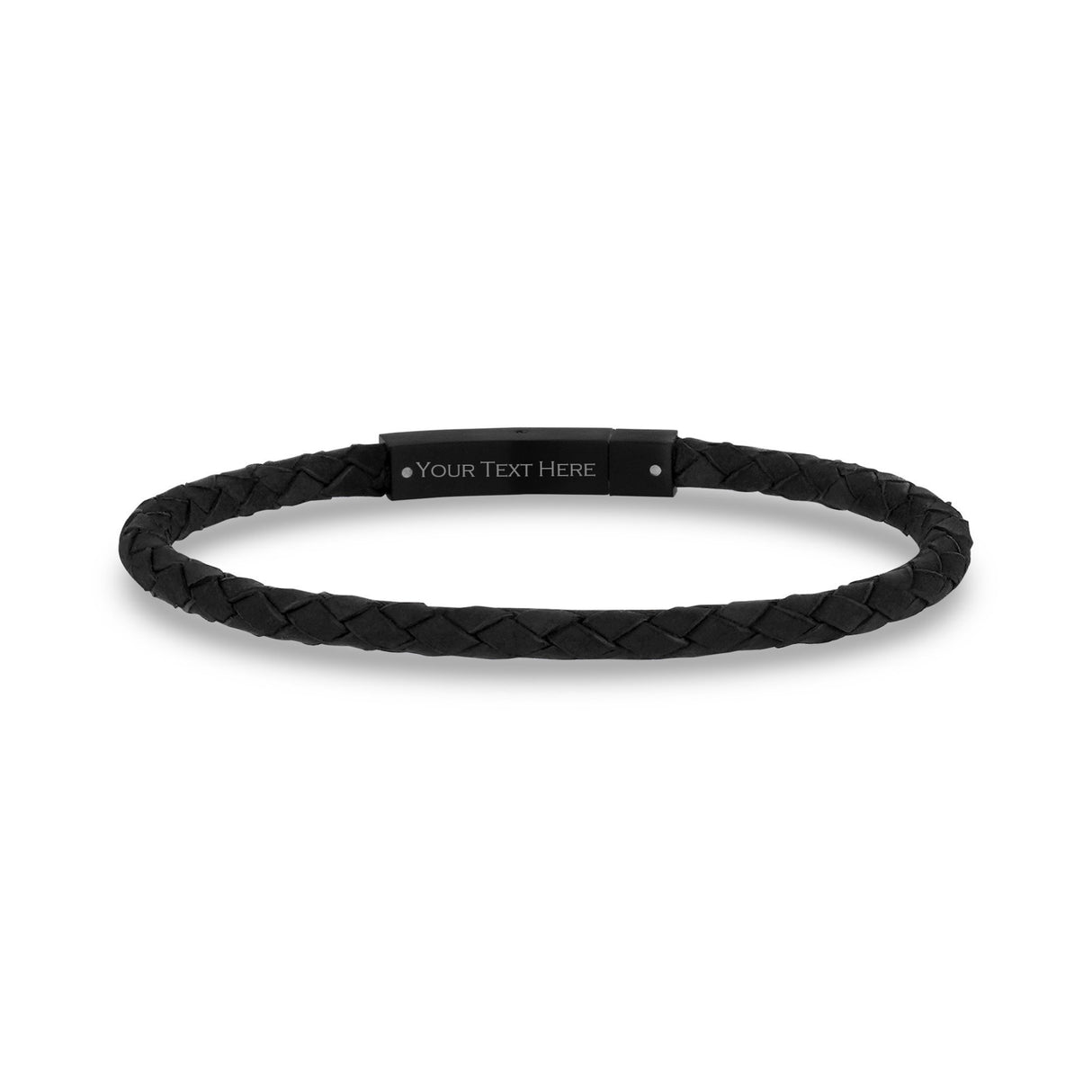 Bracelets en cuir pour hommes - Bracelet en cuir noir de 4 mm gravable