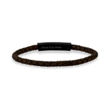 Bracelets en cuir en acier pour hommes - Bracelet en cuir brun foncé gravable de 4 mm