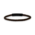 Bracelets en cuir en acier pour hommes - Bracelet en cuir brun foncé gravable de 4 mm