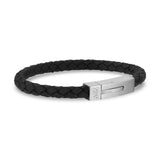 Bracelet en cuir noir avec fermoir mat | 6MM - Bracelets cuir homme - The Steel Shop