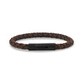 Bracelets en cuir d'acier pour hommes - Bracelet en cuir brun de 6 mm