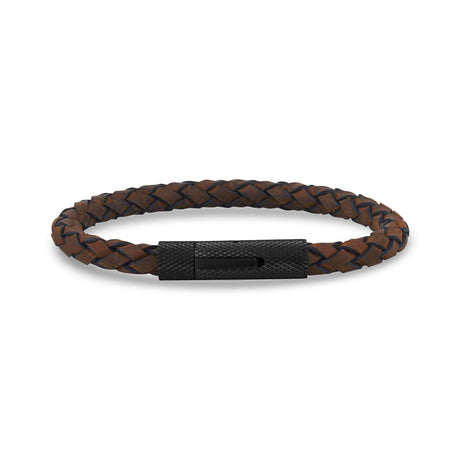 Bracelets en cuir d'acier pour hommes - Bracelet en cuir brun de 6 mm