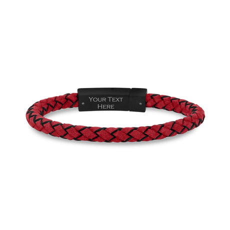 Bracelets en cuir d'acier pour hommes - Bracelet en cuir rouge gravé de 6mm