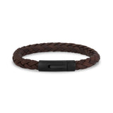 Bracelets en cuir pour hommes - Bracelet en cuir marron de 7 mm à fermoir en acier gravé, carré tressé