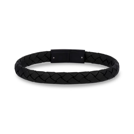 Bracelets en cuir d'acier pour hommes - Bracelet plat en cuir noir de 8 mm, gravable et mat.