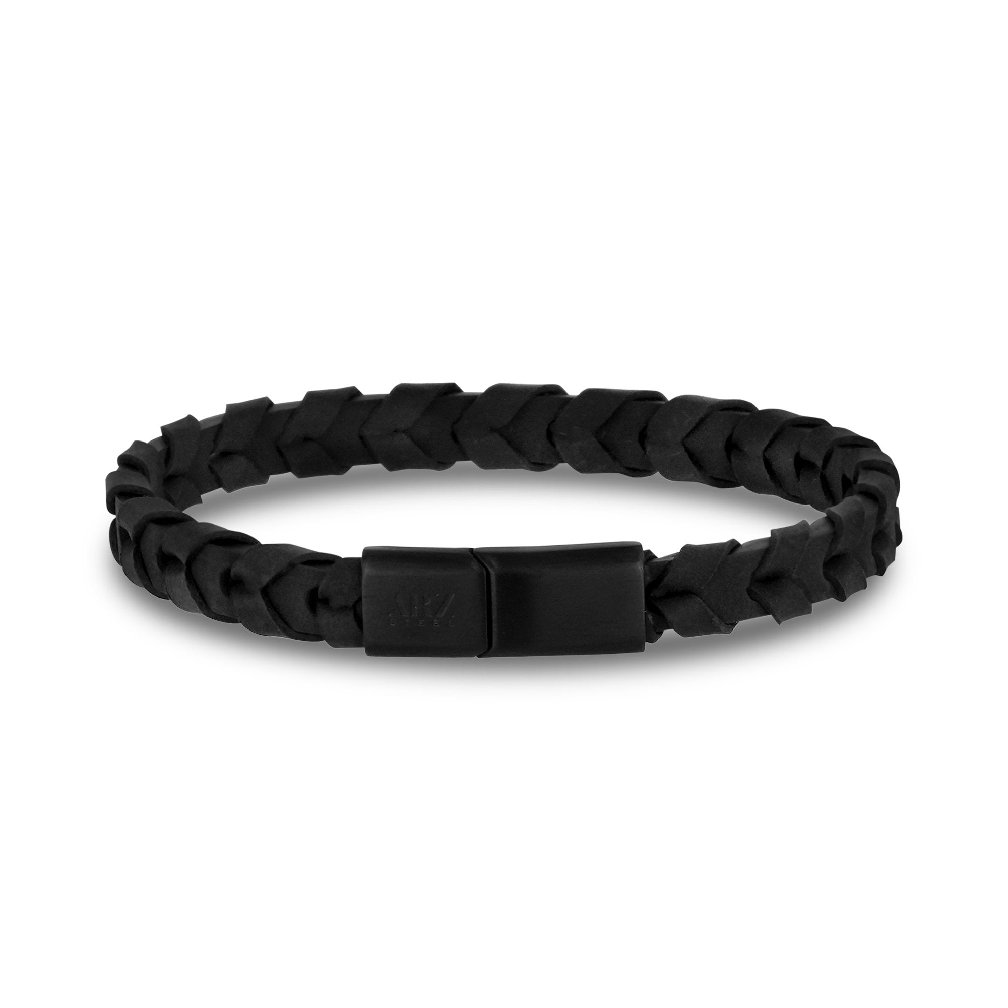 Bracelet en cuir noir mat gravable 8mm Tire Track Cadeau pour