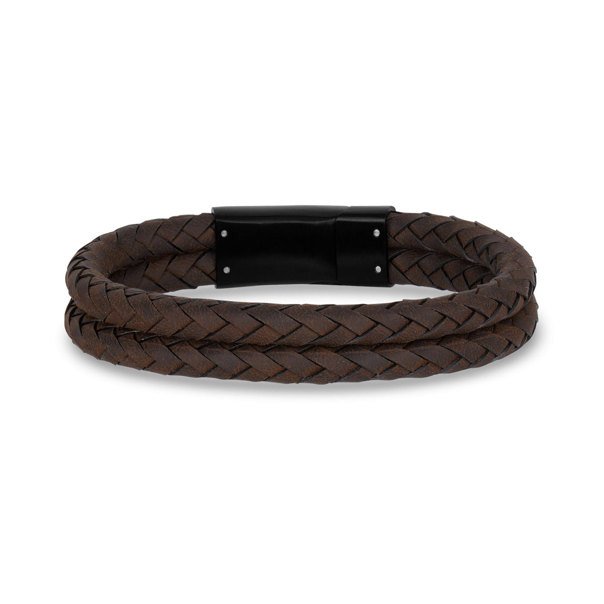 Bracelets en cuir pour hommes - Bracelet double rangée en cuir brun gravable