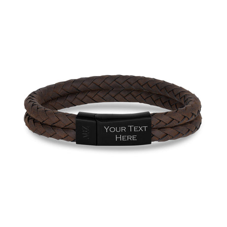 Bracelets en cuir pour hommes - Bracelet double rangée en cuir brun gravé sur l'extérieur