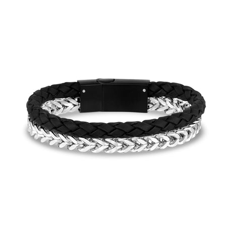 Bracelet Franco en cuir noir - Bracelets en cuir et acier pour hommes - The Steel Shop