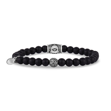 Bracelet de perles unisexe - Bracelet de perles extensible en onyx noir mat 6mm Hamsa