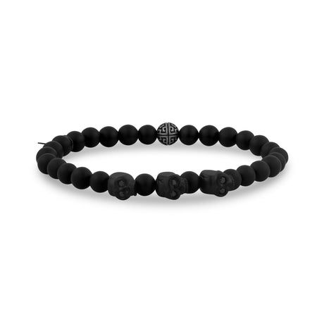 Bracelet de perles unisexe - Bracelet de perles extensible tête de mort noire 6 mm