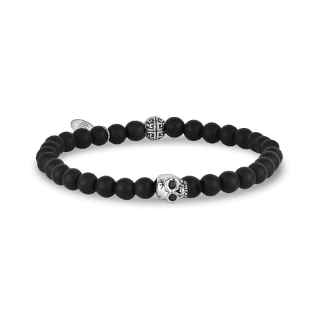 Bracelet de perles unisexe - Bracelet de perles extensible en onyx noir mat tête de mort 6mm