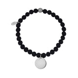 Bracelet de perles unisexe - Bracelet extensible en perles d'onyx mat avec breloques gravables.