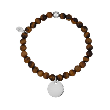 Bracelet de perles unisexe - Bracelet stretch de perles d'oeil de tigre avec breloques rondes gravables.