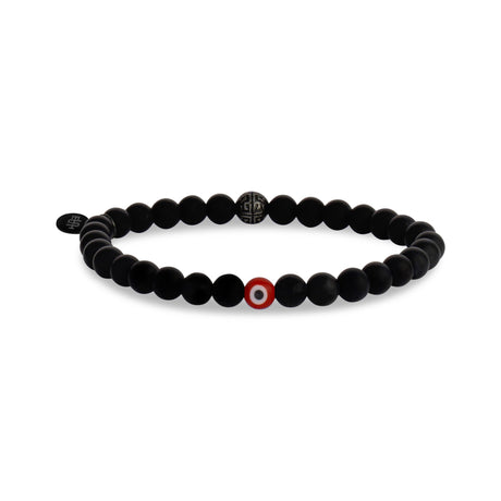 Bracelet de perles unisexe - Bracelet de perles d'onyx noir mat 6mm rouge mauvais œil