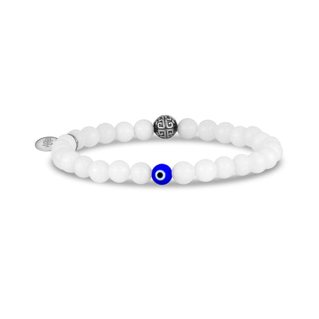 Bracelet de perles unisexe - Bracelet de perles de jade blanc 6mm oeil maléfique