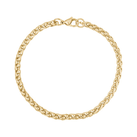 Bracelet unisexe en acier - Bracelet en chaîne de blé d'acier doré de 4 mm d'épaisseur