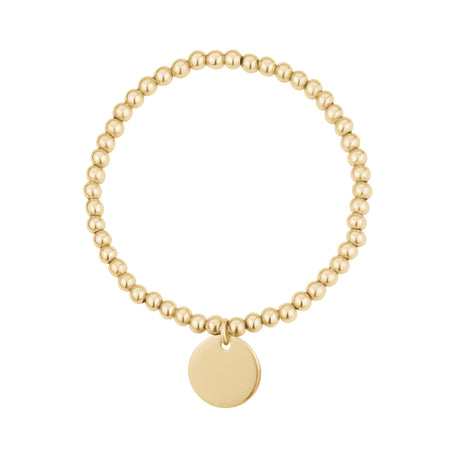 Bracelet pour femme - Bracelet de perles extensibles en acier doré avec disque gravable