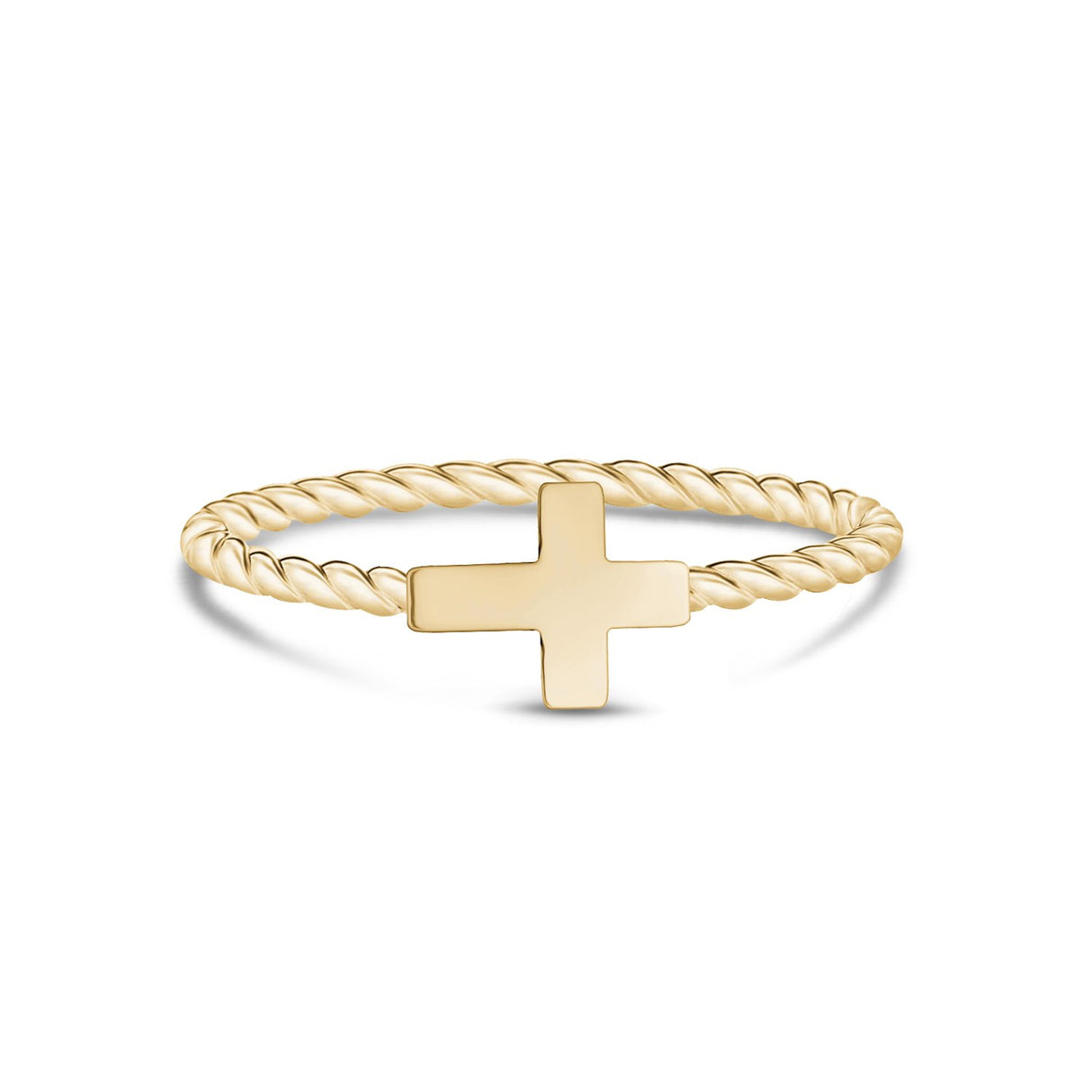 Bague pour femme - Bague en acier doré à bande torsadée et croix empilable minime